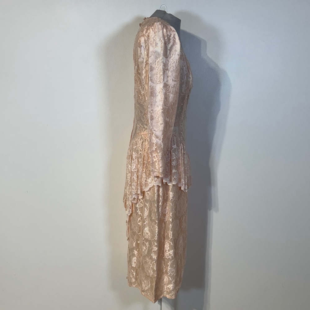 Vintage Scott McClintock Dress Women’s Size 12 Pink Lace Peplum Back Zipper - Picture 7 of 15